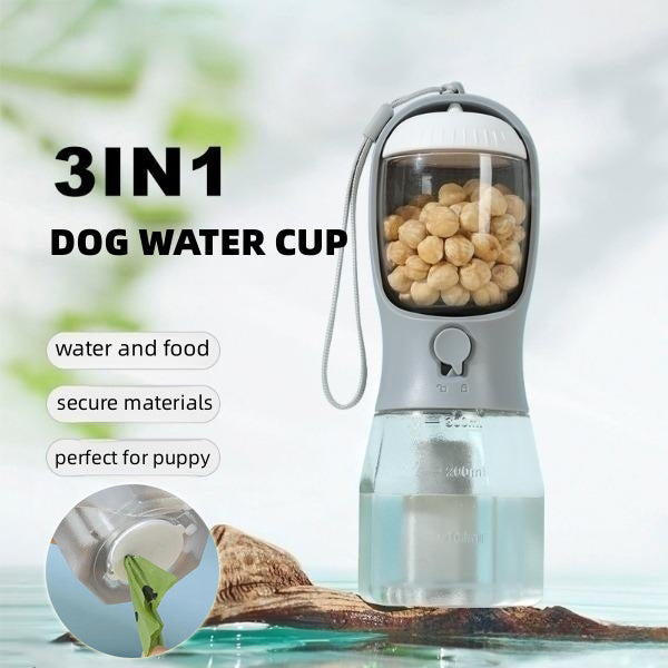 3 in 1 Dog Water Cup Food and Garbage Bag Holder